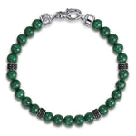 925 Sterling Silver 6mm Black Spinel and Malachite Beaded Bracelet - TBM2129SVJMC-Gabriel & Co.-Renee Taylor Gallery