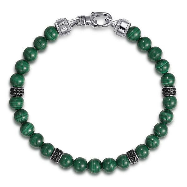 925 Sterling Silver 6mm Black Spinel and Malachite Beaded Bracelet - TBM2129SVJMC-Gabriel & Co.-Renee Taylor Gallery