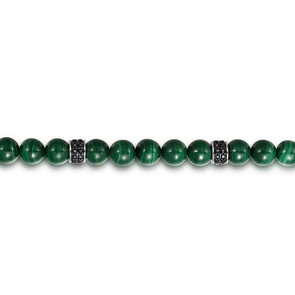 925 Sterling Silver 6mm Black Spinel and Malachite Beaded Bracelet - TBM2129SVJMC-Gabriel & Co.-Renee Taylor Gallery