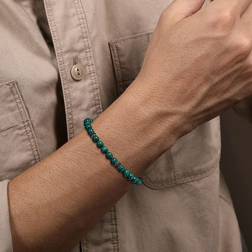 925 Sterling Silver 6mm Black Spinel and Malachite Beaded Bracelet - TBM2129SVJMC-Gabriel & Co.-Renee Taylor Gallery