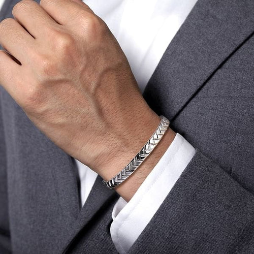 925 Sterling Silver 7mm Width Herringbone Mens Bracelet - TBM2167SVJJJ-Gabriel & Co.-Renee Taylor Gallery