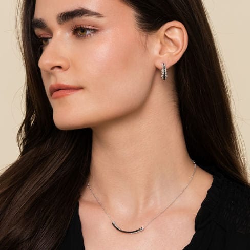 925 Sterling Silver Black Spinel Bujukan Bar Necklace - NK6367SVJBS-Gabriel & Co.-Renee Taylor Gallery