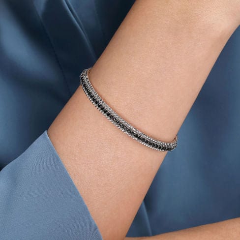 925 Sterling Silver Black Spinel Bujukan Bead Cuff Bracelet - BG4746-65SVJBS-Gabriel & Co.-Renee Taylor Gallery