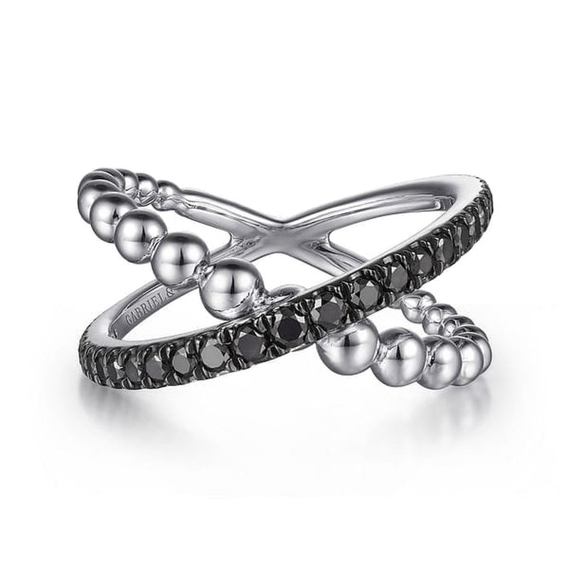 925 Sterling Silver Black Spinel Bujukan Criss Cross Ring - LR51628SVJBS-Gabriel & Co.-Renee Taylor Gallery