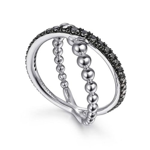 925 Sterling Silver Black Spinel Bujukan Criss Cross Ring - LR51628SVJBS-Gabriel & Co.-Renee Taylor Gallery