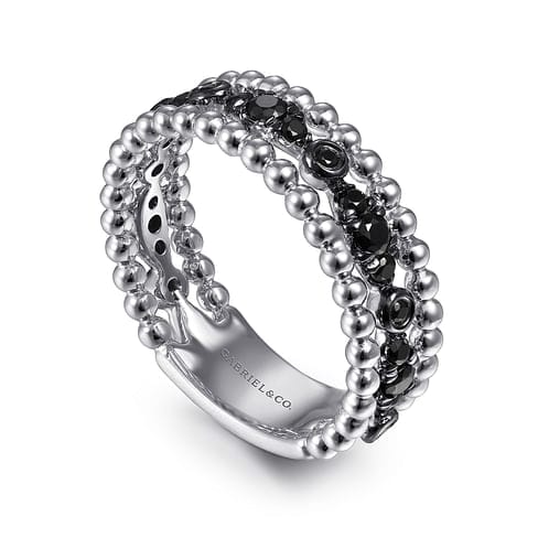 925 Sterling Silver Black Spinel Bujukan Easy Stackable Ladies Ring - LR51779SVJBS-Gabriel & Co.-Renee Taylor Gallery