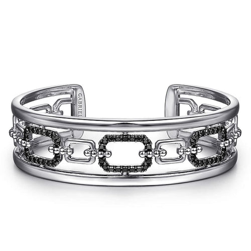 925 Sterling Silver Black Spinel Bujukan Link Chain Cuff Bracelet - BG4884-62SVJBS-Gabriel & Co.-Renee Taylor Gallery