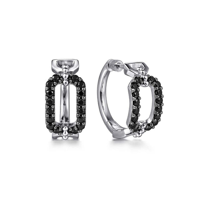 925 Sterling Silver Black Spinel Bujukan Link Chain Earrings with Screw Back - EG15007SVJBS-Gabriel & Co.-Renee Taylor Gallery