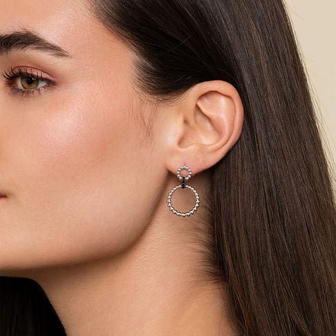 925 Sterling Silver Black Spinel Bujukan Link Drop Earrings - EG14647SVJBS-Gabriel & Co.-Renee Taylor Gallery
