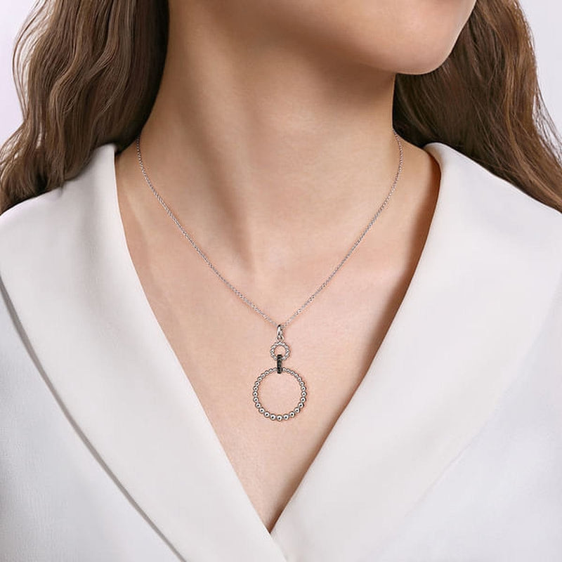 925 Sterling Silver Black Spinel Bujukan Link Drop Necklace - NK7098SVJBS-Gabriel & Co.-Renee Taylor Gallery