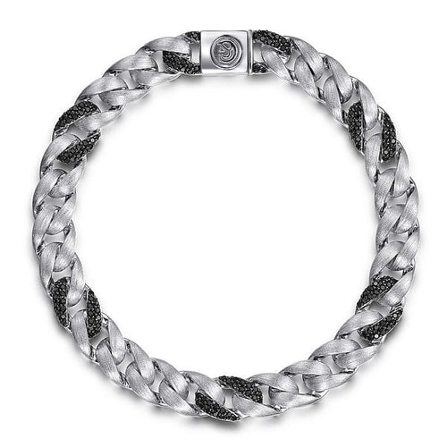 925 Sterling Silver Black Spinel Cuban Link Chain Mens Bracelet - TBM2124SVJBS-Gabriel & Co.-Renee Taylor Gallery