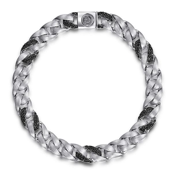 925 Sterling Silver Black Spinel Cuban Link Chain Mens Bracelet - TBM2124SVJBS-Gabriel & Co.-Renee Taylor Gallery