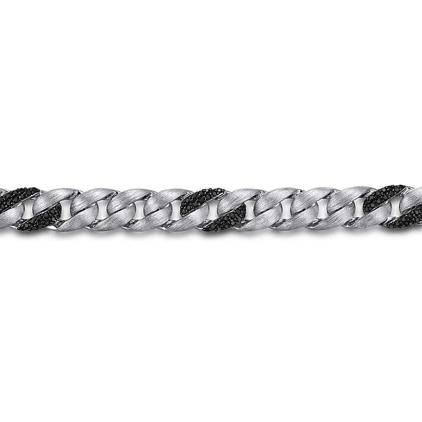 925 Sterling Silver Black Spinel Cuban Link Chain Mens Bracelet - TBM2124SVJBS-Gabriel & Co.-Renee Taylor Gallery