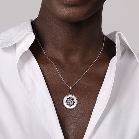 925 Sterling Silver Blue Topaz and White Sapphire Bujukan Medallion Pendant - PT6636SVJMC-Gabriel & Co.-Renee Taylor Gallery