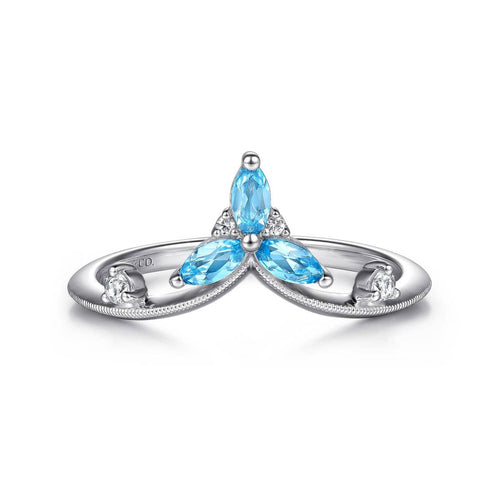 925 Sterling Silver Blue Topaz and White Sapphire Chevron Ring Color Collection (Gaby Silver) - LR53053BTSVJMC-Gabriel & Co.-Renee Taylor Gallery