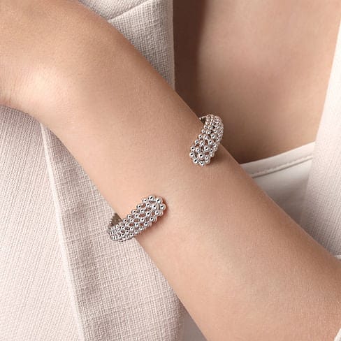 Sterling Silver Bujukan Beaded Split Bangle - BG4592-62SVJJJ-Gabriel & Co.-Renee Taylor Gallery