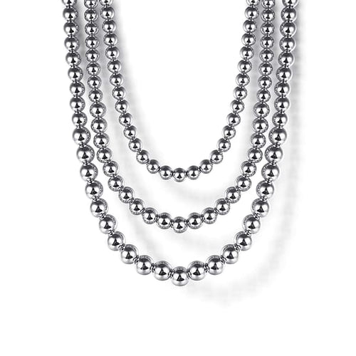 925 Sterling Silver Bujukan Beads Three Layered Necklace - NK7711SVJJJ-Gabriel & Co.-Renee Taylor Gallery