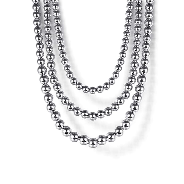 925 Sterling Silver Bujukan Beads Three Layered Necklace - NK7711SVJJJ-Gabriel & Co.-Renee Taylor Gallery