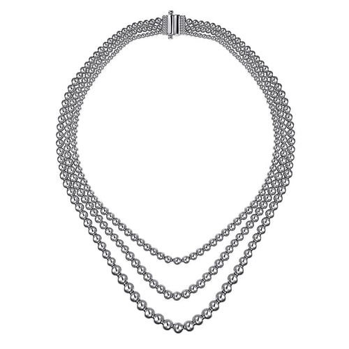 925 Sterling Silver Bujukan Beads Three Layered Necklace - NK7711SVJJJ-Gabriel & Co.-Renee Taylor Gallery