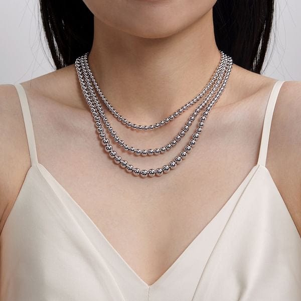 925 Sterling Silver Bujukan Beads Three Layered Necklace - NK7711SVJJJ-Gabriel & Co.-Renee Taylor Gallery