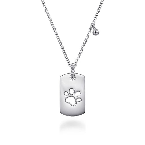 925 Sterling Silver Bujukan Dog Tag Paw Print Pendant Necklace - NK7923SVJJJ-Gabriel & Co.-Renee Taylor Gallery