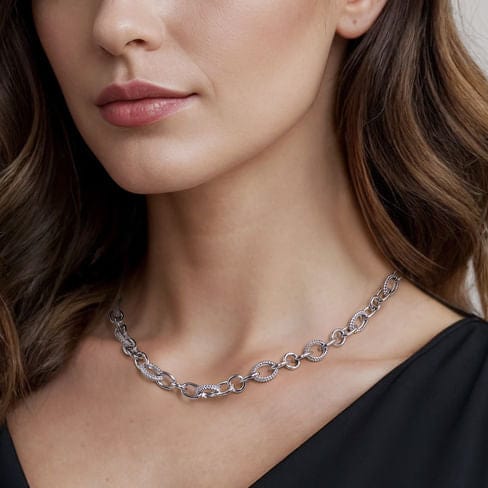 925 Sterling Silver Bujukan Link Chain Necklace - NK7686SVJJJ-Gabriel & Co.-Renee Taylor Gallery