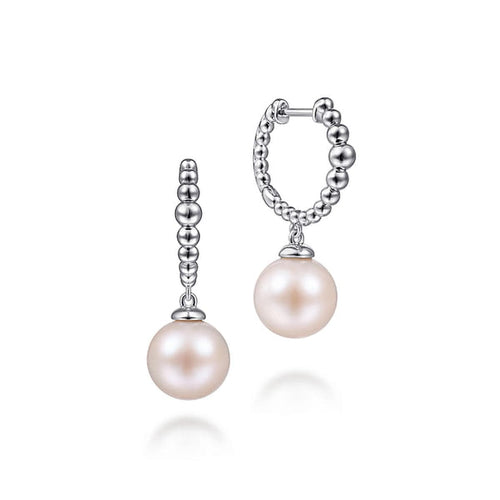 925 Sterling Silver Bujukan Pearls Drop Huggie Earrings - EG14162SVJPL-Gabriel & Co.-Renee Taylor Gallery