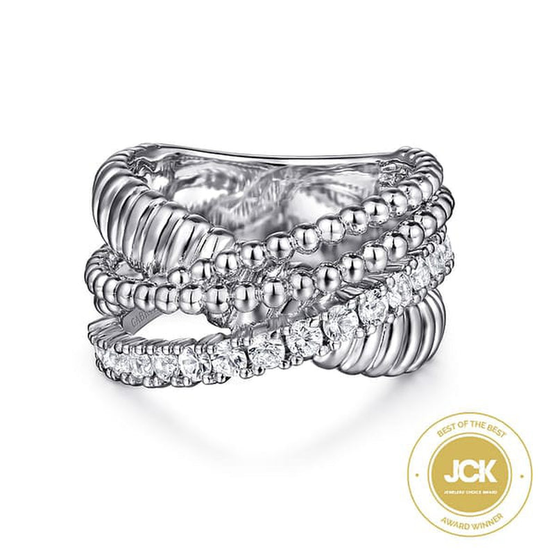 925 Sterling Silver Bujukan White Sapphire Lady's Criss Cross Ring - LR52335SVJWS-Gabriel & Co.-Renee Taylor Gallery