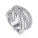 925 Sterling Silver Bujukan White Sapphire Lady's Criss Cross Ring - LR52335SVJWS-Gabriel & Co.-Renee Taylor Gallery