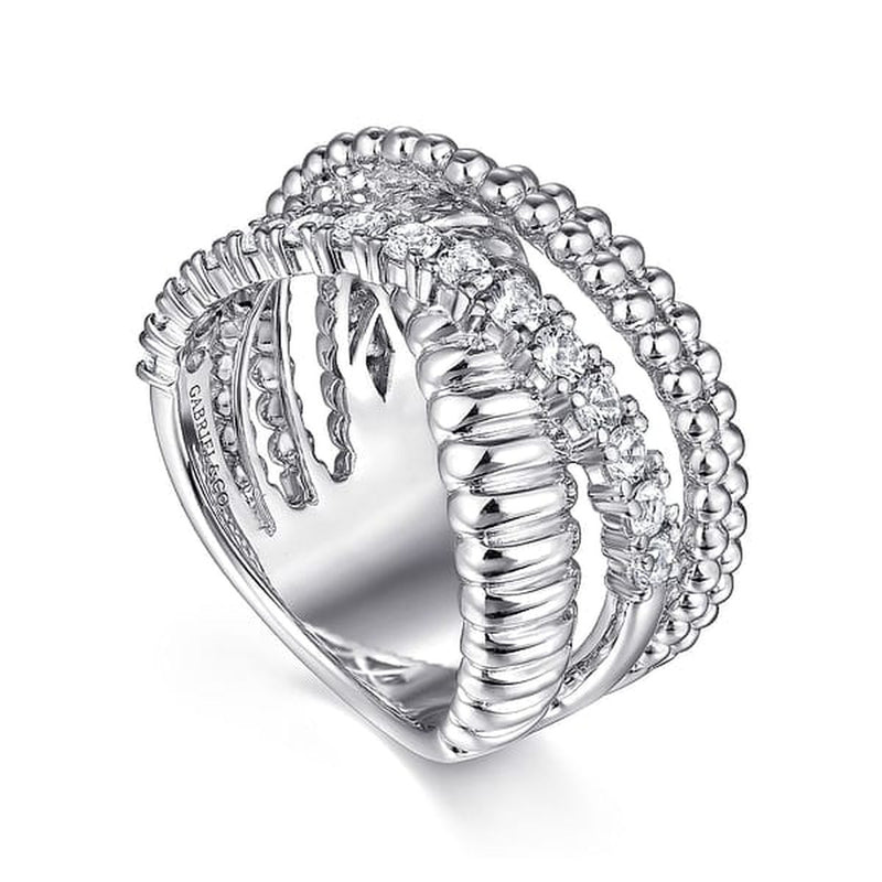 925 Sterling Silver Bujukan White Sapphire Lady's Criss Cross Ring - LR52335SVJWS-Gabriel & Co.-Renee Taylor Gallery
