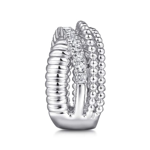 925 Sterling Silver Bujukan White Sapphire Lady's Criss Cross Ring - LR52335SVJWS-Gabriel & Co.-Renee Taylor Gallery