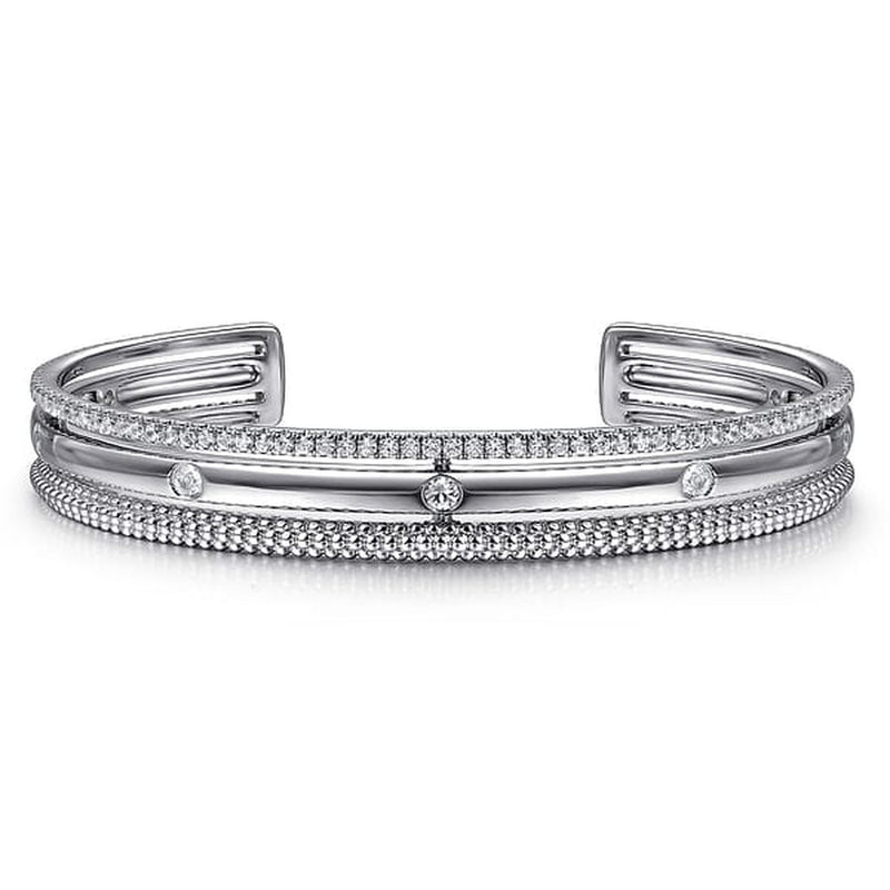 925 Sterling Silver Bujukan White Sapphire Multi Row Cuff - BG5014-62SVJWS-Gabriel & Co.-Renee Taylor Gallery