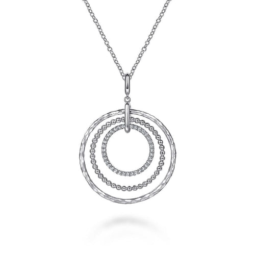 925 Sterling Silver Bujukan White Sapphire Triple Row Circle Pendant Necklace - NK6896-24SVJWS-Gabriel & Co.-Renee Taylor Gallery
