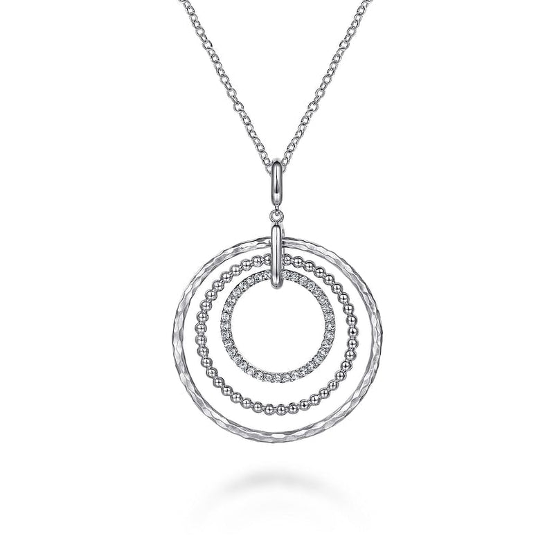 925 Sterling Silver Bujukan White Sapphire Triple Row Circle Pendant Necklace - NK6896-24SVJWS-Gabriel & Co.-Renee Taylor Gallery