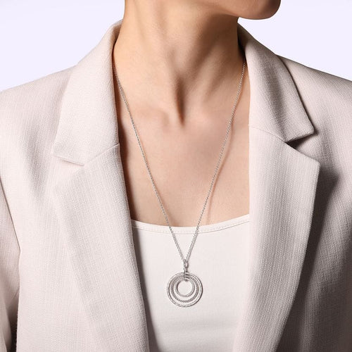925 Sterling Silver Bujukan White Sapphire Triple Row Circle Pendant Necklace - NK6896-24SVJWS-Gabriel & Co.-Renee Taylor Gallery