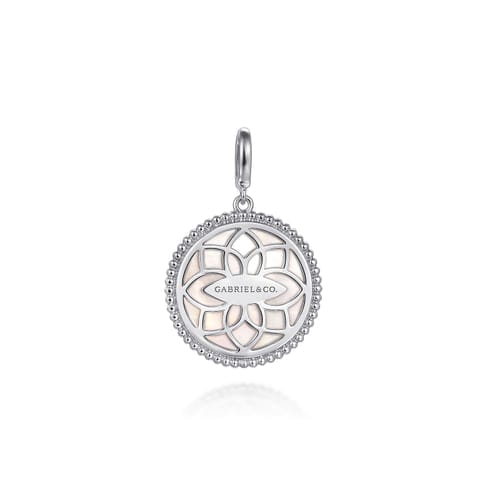 925 Sterling Silver Bujukan White Sapphire and Mother Of Pearl Round Starburst Medallion Pendant - PT6638SVJMC-Gabriel & Co.-Renee Taylor Gallery