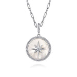 925 Sterling Silver Bujukan White Sapphire and Mother Of Pearl Round Starburst Medallion Pendant - PT6638SVJMC-Gabriel & Co.-Renee Taylor Gallery