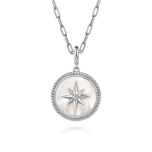 925 Sterling Silver Bujukan White Sapphire and Mother Of Pearl Round Starburst Medallion Pendant - PT6638SVJMC-Gabriel & Co.-Renee Taylor Gallery
