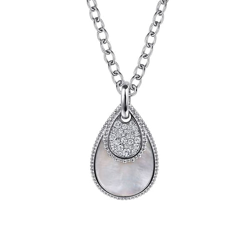 925 Sterling Silver Bujukan and White Sapphire Teardrop Pendant Necklace - NK7719-20SVJWS-Gabriel & Co.-Renee Taylor Gallery