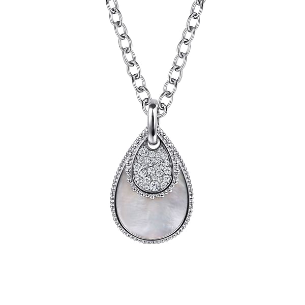 925 Sterling Silver Bujukan and White Sapphire Teardrop Pendant Necklace - NK7719-20SVJWS-Gabriel & Co.-Renee Taylor Gallery