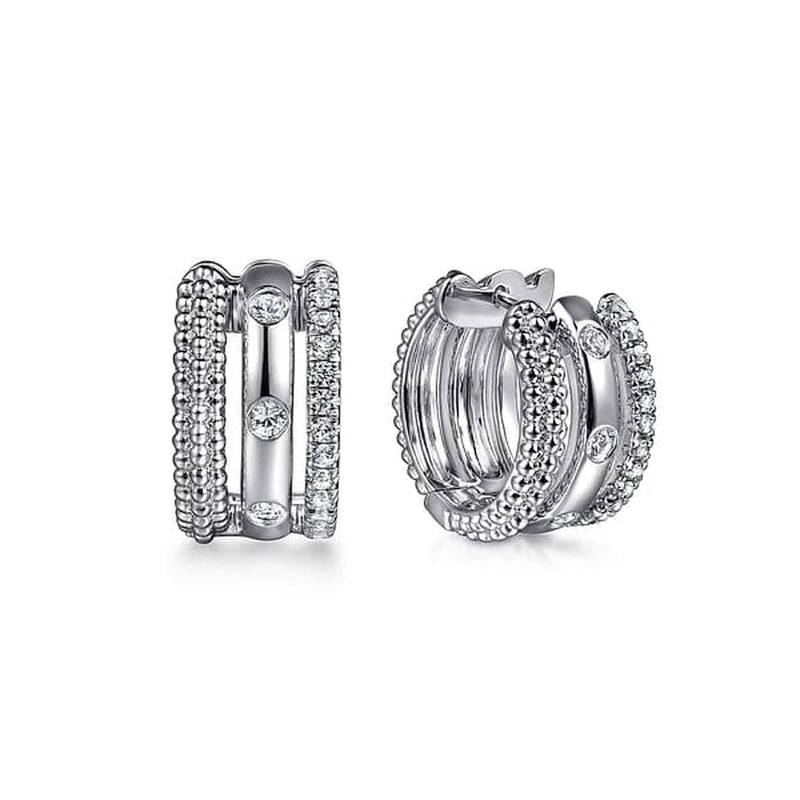 925 Sterling Silver Bujukan and White Sapphire Huggie Earrings - EG15229SVJWS-Gabriel & Co.-Renee Taylor Gallery