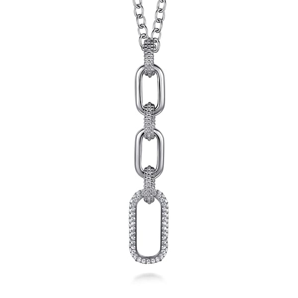 925 Sterling Silver Bujukan and White Sapphire Link Pendant Drop Necklace - NK7718-20SVJWS-Gabriel & Co.-Renee Taylor Gallery