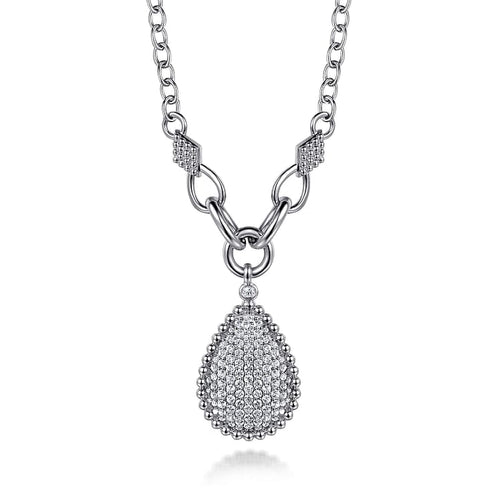 925 Sterling Silver Bujukan and White Sapphire Teardrop Pendant Necklace - NK7719-20SVJWS-Gabriel & Co.-Renee Taylor Gallery