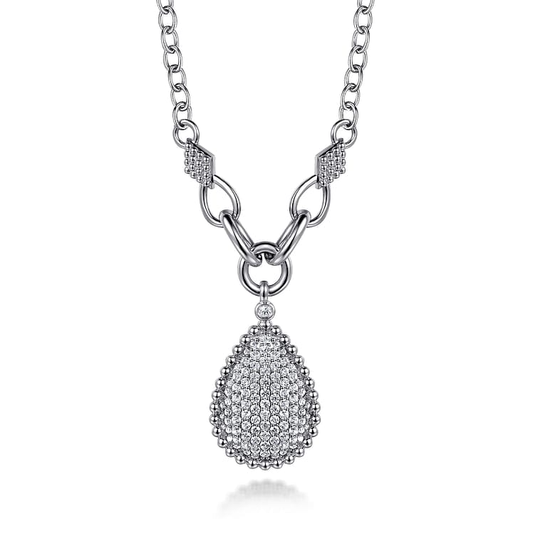 925 Sterling Silver Bujukan and White Sapphire Teardrop Pendant Necklace - NK7719-20SVJWS-Gabriel & Co.-Renee Taylor Gallery