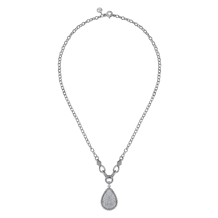 925 Sterling Silver Bujukan and White Sapphire Teardrop Pendant Necklace - NK7719-20SVJWS-Gabriel & Co.-Renee Taylor Gallery