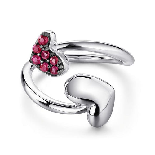 925 Sterling Silver Bypass Heart Ring with Ruby Stone - LR51042SVJRB-Gabriel & Co.-Renee Taylor Gallery