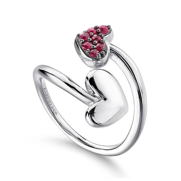 925 Sterling Silver Bypass Heart Ring with Ruby Stone - LR51042SVJRB-Gabriel & Co.-Renee Taylor Gallery