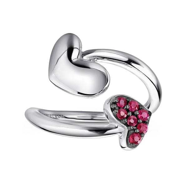 925 Sterling Silver Bypass Heart Ring with Ruby Stone - LR51042SVJRB-Gabriel & Co.-Renee Taylor Gallery