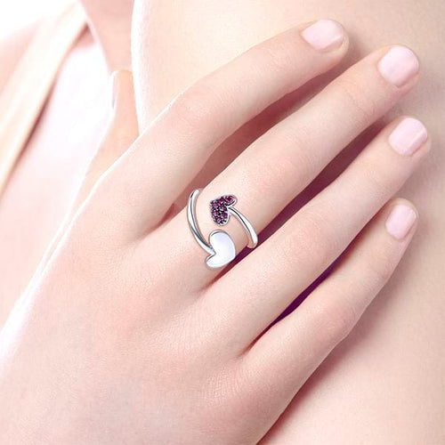925 Sterling Silver Bypass Heart Ring with Ruby Stone - LR51042SVJRB-Gabriel & Co.-Renee Taylor Gallery