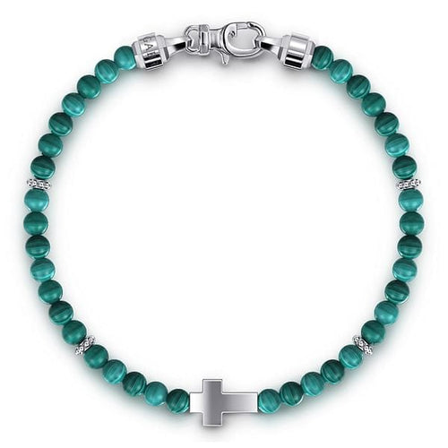 925 Sterling Silver Cross Bracelet with 4mm Malachite Beads - TBM2152SVJMA-Gabriel & Co.-Renee Taylor Gallery